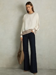 Reiss Neutral Sienna Lyocell Woven Contrast-Trim Top - Image 3 of 6