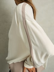 Reiss Neutral Sienna Lyocell Woven Contrast-Trim Top - Image 4 of 6