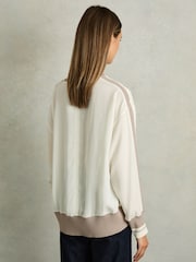Reiss Neutral Sienna Lyocell Woven Contrast-Trim Top - Image 5 of 6