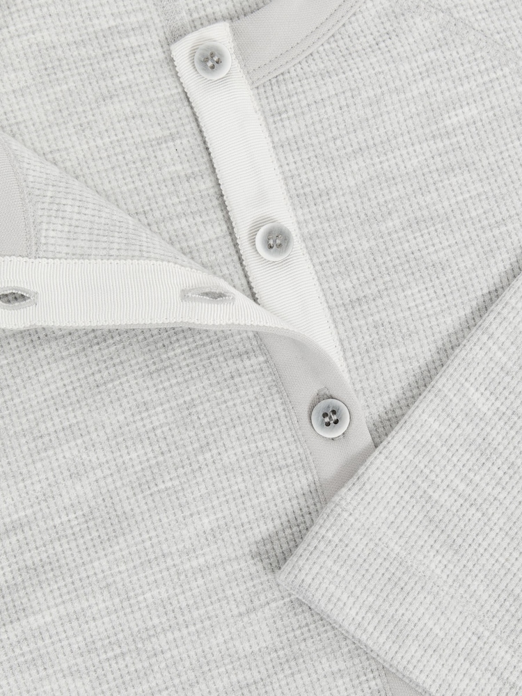 Reiss Grey Marl Taylor Waffle Jersey Henley Top with Cotton - Image 6 of 6 Reiss Grey Marl Taylor Waffle Jersey Henley Top with Cotton - Image 6 of 6