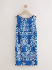 Cobalt Blue All-Over Print Linen Sleeveless Dress - Image 1 of 1