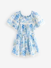 Laura Ashley Blue/White 100% Cotton Megan Floral Playsuit - Image 1 of 4