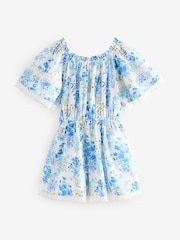 Laura Ashley Blue/White 100% Cotton Megan Floral Playsuit - Image 2 of 4