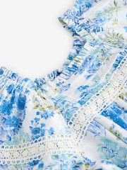 Laura Ashley Blue/White 100% Cotton Megan Floral Playsuit - Image 4 of 4