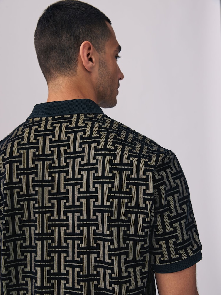 Bronze/Black Flocked Quarter Zip Polo Shirt - Image 5 of 8