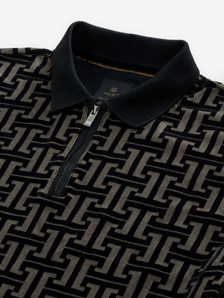 Bronze/Black Flocked Quarter Zip Polo Shirt - Image 7 of 8