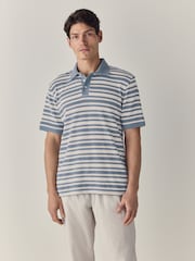 Blue Textured Stripe Button Neck Polo Shirt - Image 1 of 8