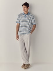 Blue Textured Stripe Button Neck Polo Shirt - Image 2 of 8