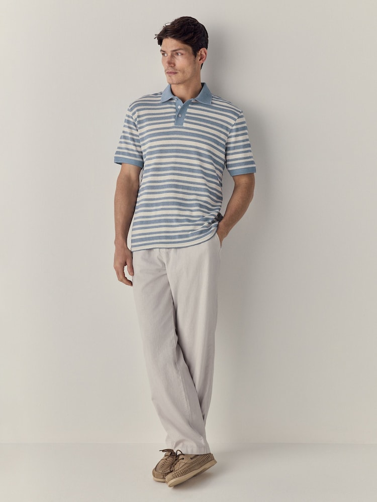 Blau - Strukturiertes Polo-Shirt mit Streifen und Knopfleiste am Kragen - Bild 2 von 8 Blau - Strukturiertes Polo-Shirt mit Streifen und Knopfleiste am Kragen - Bild 2 von 8