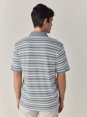 Blue Textured Stripe Button Neck Polo Shirt - Image 3 of 8