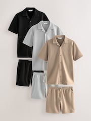 Negro/gris/neutro - Textured Coord Shirt And Shorts Set 3 Pack - Imagen 9 de 16