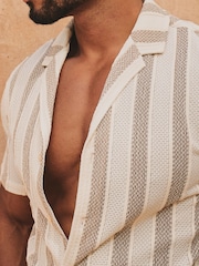 Tailored Athlete Natural Muscle Fit Stripe Crochet Cuban Collar Shirt - Image 6 of 6