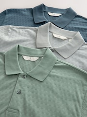 Blue/Sage Green/Grey Textured Coord Polo Shirt And Shorts Set 3 Pack - Image 16 of 17