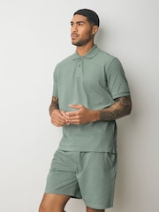 Blue/Sage Green/Grey Textured Coord Polo Shirt And Shorts Set 3 Pack - Image 3 of 17
