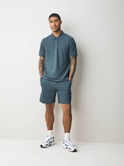Blue/Sage Green/Grey Textured Coord Polo Shirt And Shorts Set 3 Pack - Image 4 of 17