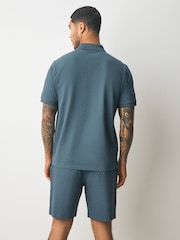 Blue/Sage Green/Grey Textured Coord Polo Shirt And Shorts Set 3 Pack - Image 6 of 17