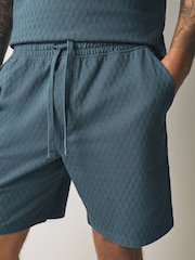 Blue/Sage Green/Grey Textured Coord Polo Shirt And Shorts Set 3 Pack - Image 7 of 17