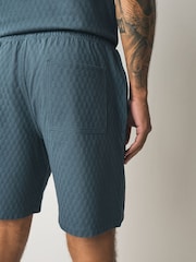 Blue/Sage Green/Grey Textured Coord Polo Shirt And Shorts Set 3 Pack - Image 8 of 17