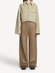 Nanushka Muted Khaki Harlee Leather Wide Leg Trousers - Image 2 of 6