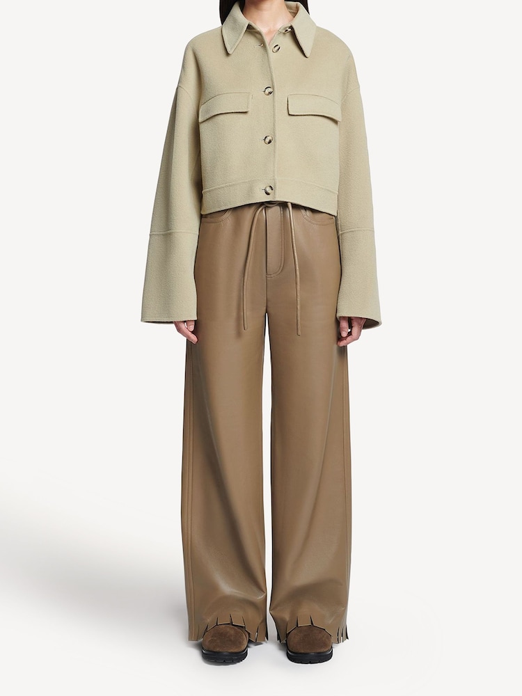 Nanushka Muted Khaki Harlee Leather Wide Leg Trousers - Image 2 of 6