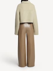 Nanushka Muted Khaki Harlee Leather Wide Leg Trousers - Image 3 of 6