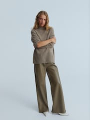 Nanushka Muted Khaki Harlee Leather Wide Leg Trousers - Image 4 of 6