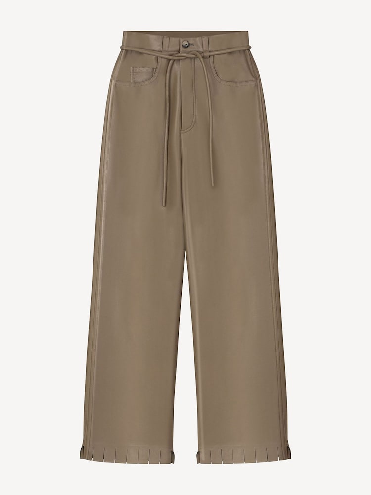 Nanushka Muted Khaki Harlee Leather Wide Leg Trousers - Image 6 of 6