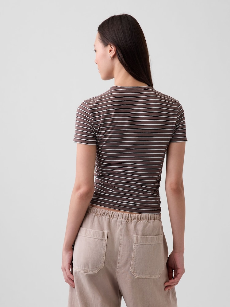 Gap Brown Stripe CloseKnit Jersey Short Sleeve T-Shirt - Image 2 of 4 Gap Brown Stripe CloseKnit Jersey Short Sleeve T-Shirt - Image 2 of 4