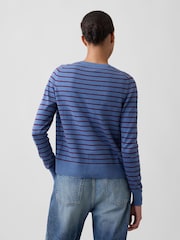 Gap Blue/Burgundy Stripe Crew Neck Cardigan - Image 2 of 5