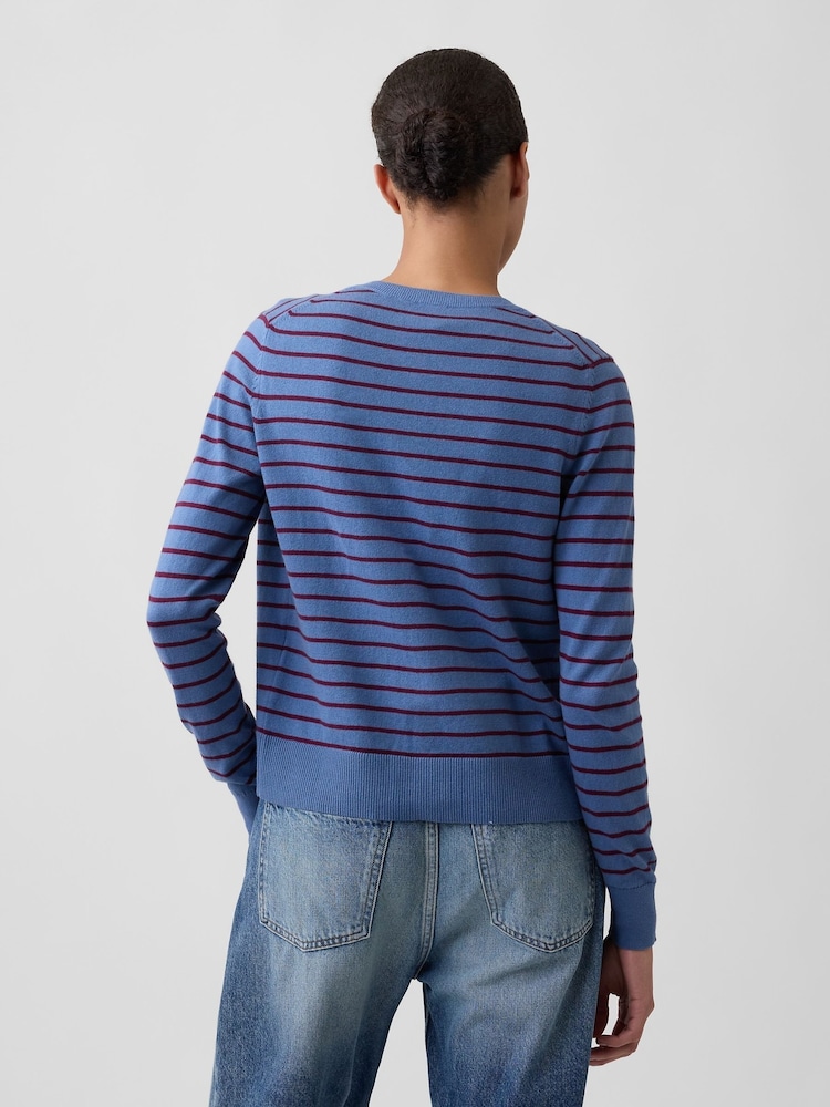 Gap Blue/Burgundy Stripe Crew Neck Cardigan - Image 2 of 5