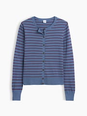 Gap Blue/Burgundy Stripe Crew Neck Cardigan - Image 4 of 5