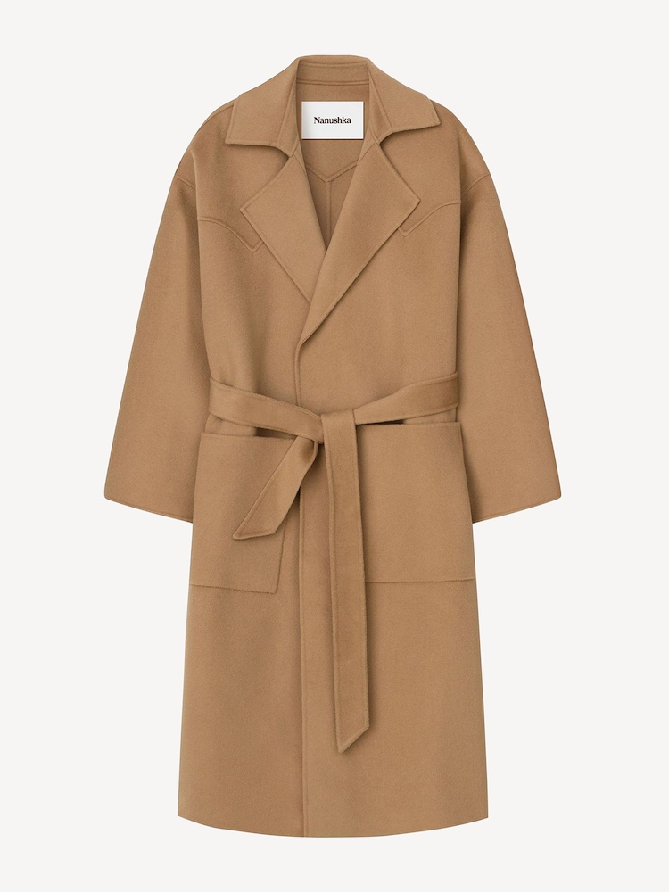 Nanushka Brown Alamo Wool/Silk Blend Robe Coat - Image 3 of 3
