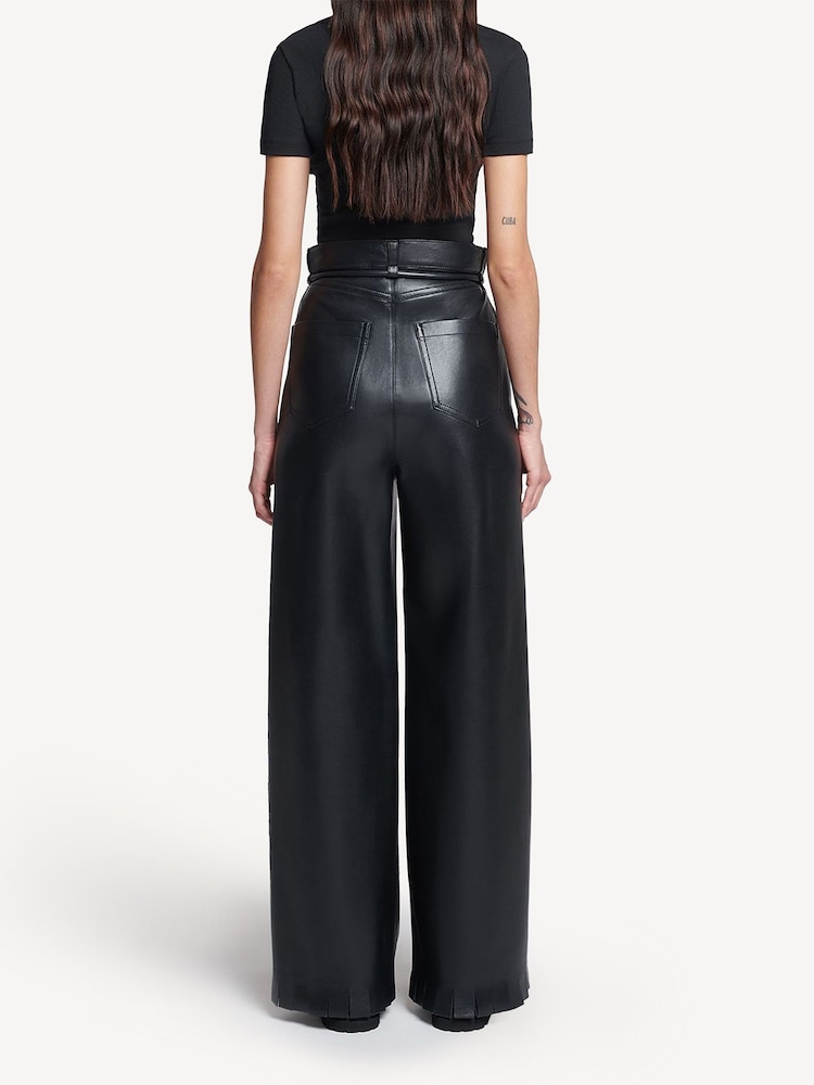 Nanushka Black Harlee Leather Wide Leg Trousers - Image 2 of 4
