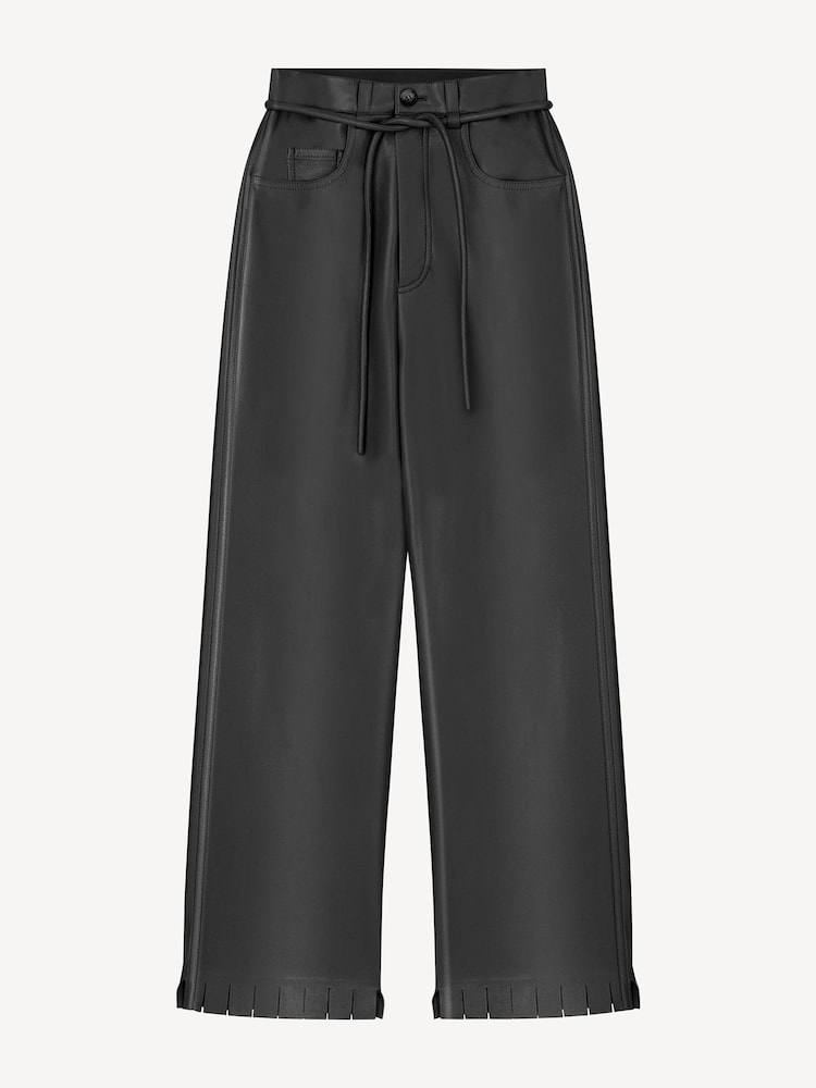 Nanushka Black Harlee Leather Wide Leg Trousers - Image 4 of 4