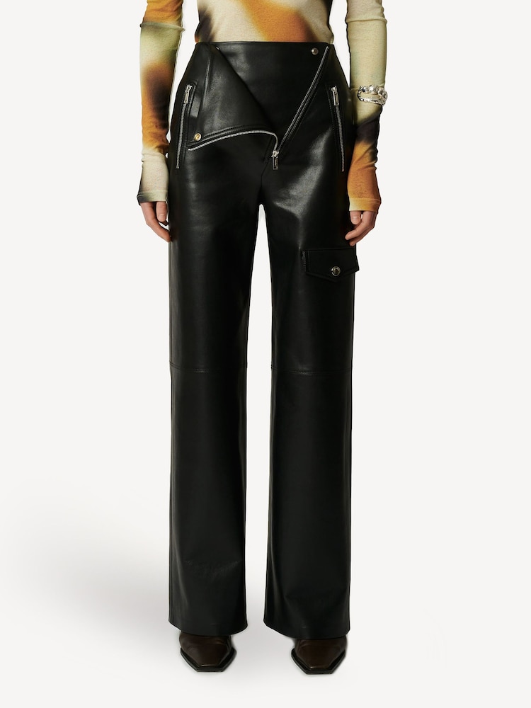 Nanushka Black Hayes Leather Straight Leg Trousers - Image 1 of 3
