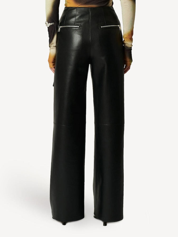 Nanushka Black Hayes Leather Straight Leg Trousers - Image 2 of 3