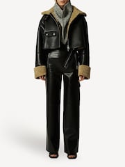Nanushka Black Jemma Aviator Shearling Crop Jacket - Image 1 of 2