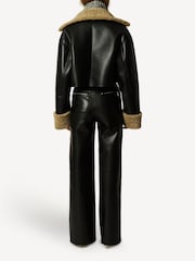 Nanushka Black Jemma Aviator Shearling Crop Jacket - Image 2 of 2