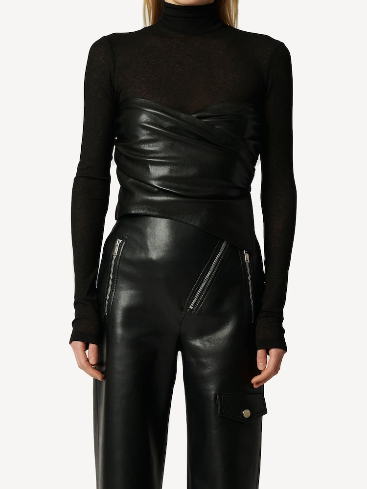 Nanushka Black Kynlee Twist Bodice Rollneck Top - Image 1 of 3