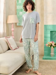 Bath & Body Works Green/Grey Leopard Print Jersey Pyjamas - Image 1 of 6