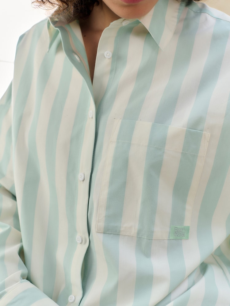 Bath & Body Works Green/Ecru Long Sleeve Shirt Stripe Co-ord 100% Cotton Shorts - Image 5 of 5
