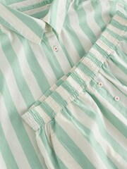 Bath & Body Works Green/Ecru Long Sleeve Shirt Stripe Co-ord 100% Cotton Shorts - Image 9 of 10