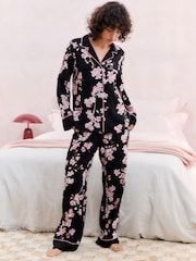 Bath & Body Works Black Japanese Cherry Blossom Button Through Pyjama Set - Image 1 of 11