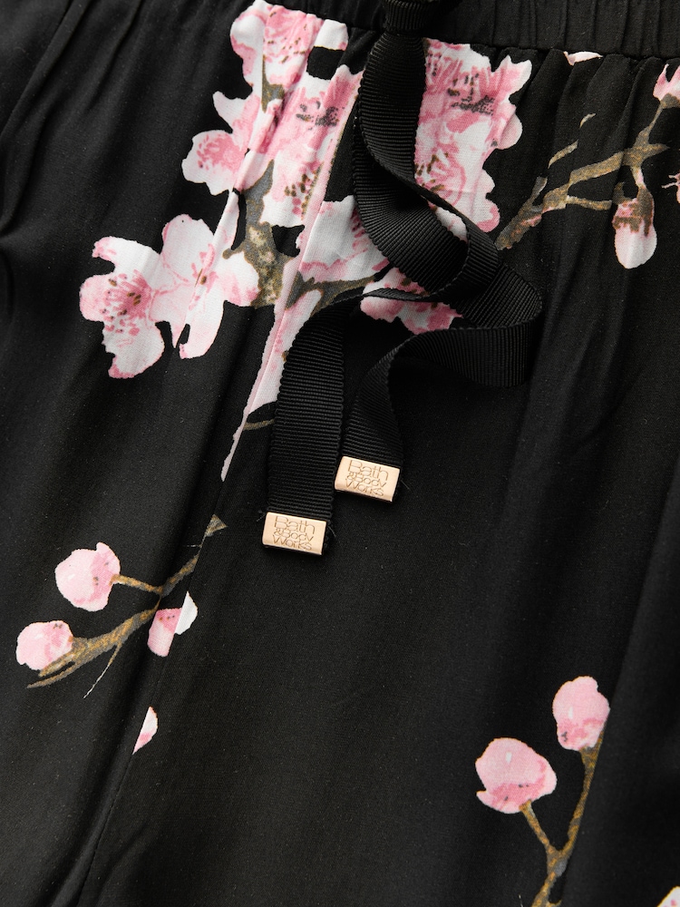 Bath & Body Works Black Japanese Cherry Blossom Button Through Pyjama Set - Image 10 of 11