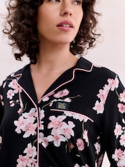 Bath & Body Works Black Japanese Cherry Blossom Button Through Pyjama Set - Image 4 of 11