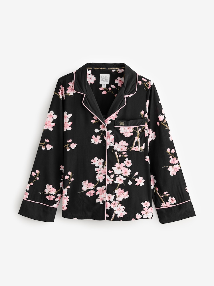 Bath & Body Works Black Japanese Cherry Blossom Button Through Pyjama Set - Image 8 of 11