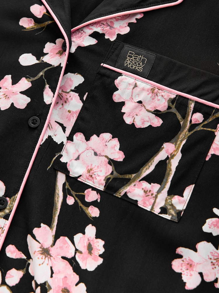 Bath & Body Works Black Japanese Cherry Blossom Button Through Pyjama Set - Image 9 of 11