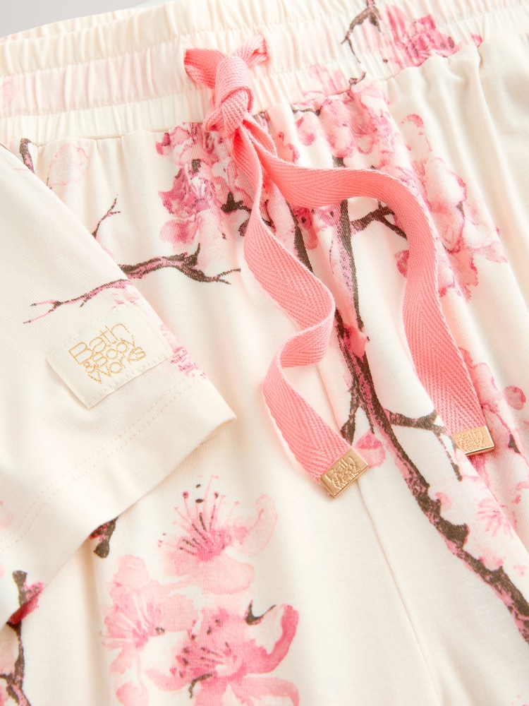 Bath & Body Works Cream Japanese Cherry Blossom Racer Pyjama Set - Image 8 of 8