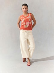 Светло-бежевый - 100% Cotton Tie-Waist Cropped Wide Leg Jeans - Image 1 of 8