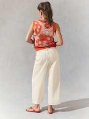 Светло-бежевый - 100% Cotton Tie-Waist Cropped Wide Leg Jeans - Image 2 of 8